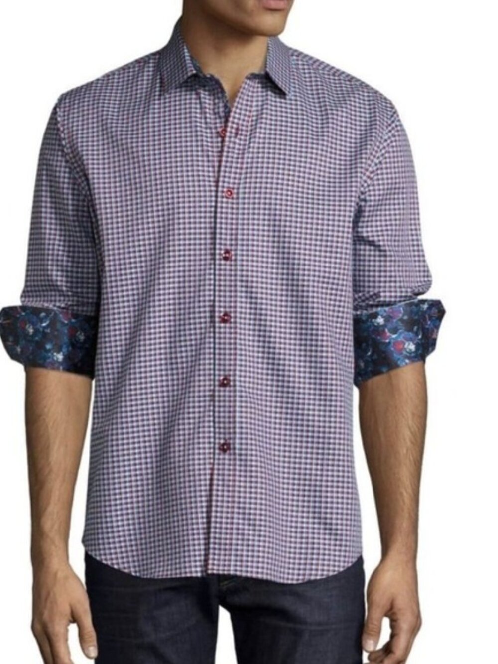 Robert Graham Sputnik Sport Shirt 2XL Classic Fit Cotton 3D Check Contrast Trim